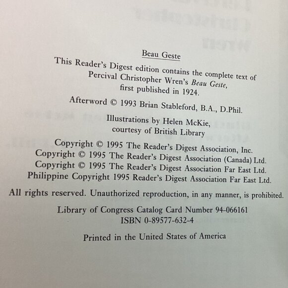 Beau Geste By Percival Christopher Wren Readers Digest Hardcover Edition 1995 - Picture 3 of 5
